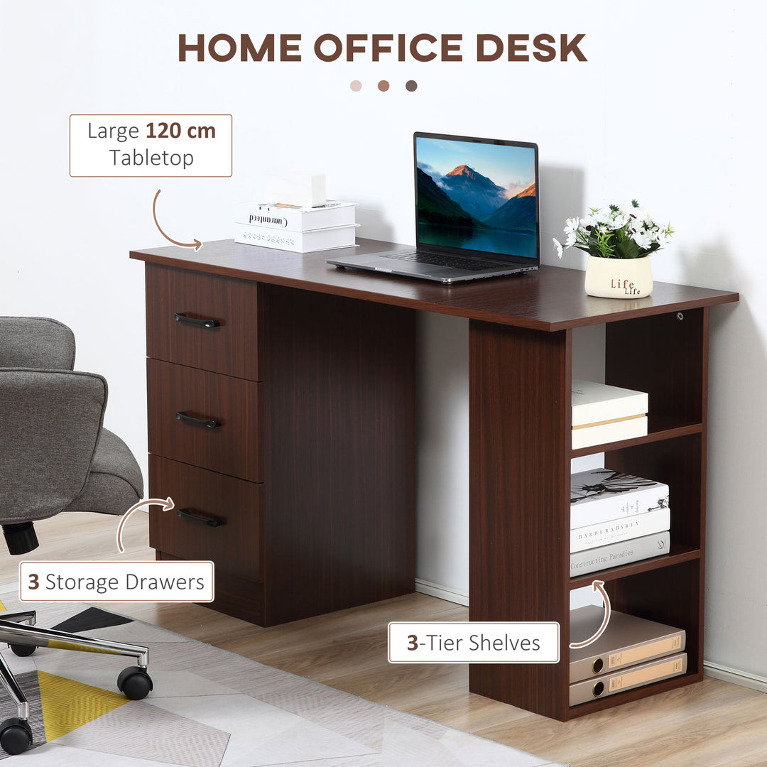 HOMCOM Computer Desk, 47" Writing Table with 3-Tier Shelves and 3 Reversible Drawers for Home Office, Bedroom, White