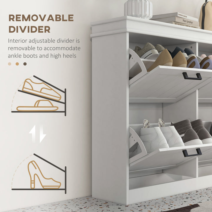 HOMCOM Shoe Storage Cabinet with 4 Flip Drawers and Adjustable Shelves, Narrow Shoe Cabinet for 20 Pairs of Shoes, White