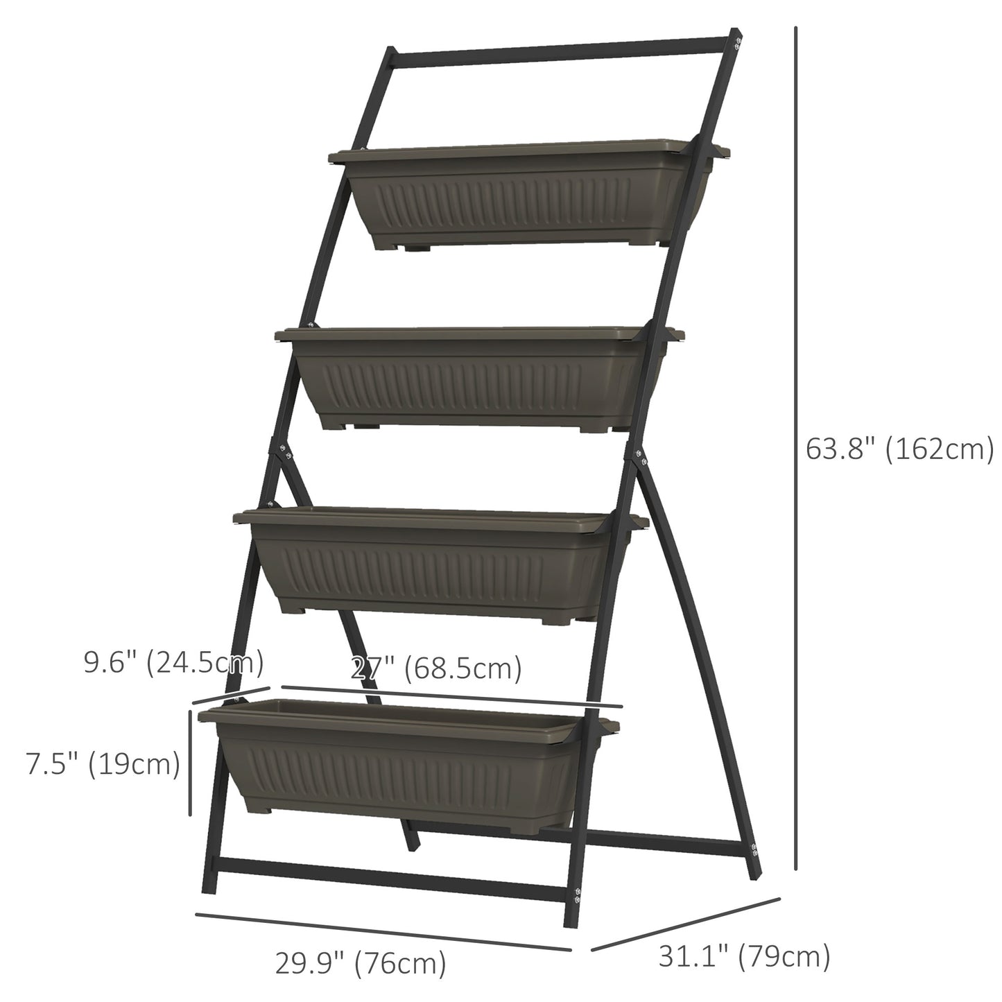 Outsunny 4-Tier Vertical Raised Garden Planter with 4 Boxes, Outdoor Plant Stand Grow Container for Vegetable Flowers, Brown