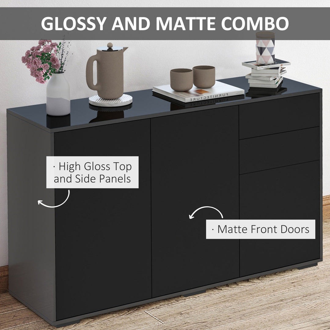 HOMCOM Kitchen Sideboard Storage Cabinet, Modern Coffee Bar with Push-Open Design and 2 Drawers for Living Room, Black