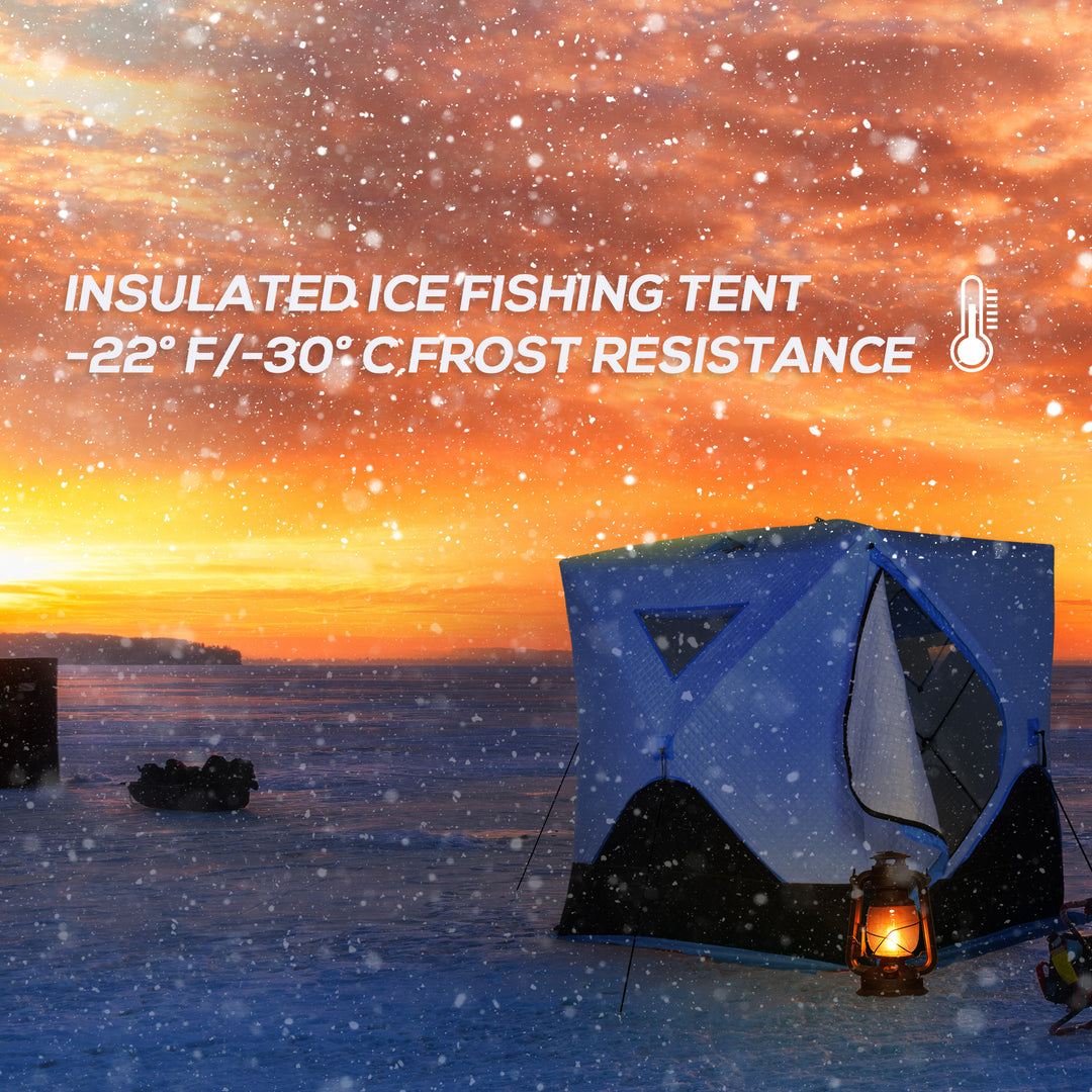 Outsunny 4-Person Pop-up Ice Fishing Tent, Insulated Ice Fishing Shelter with Ventilation Windows, Double Doors and Carry Bag, for Low-Temp -22℉