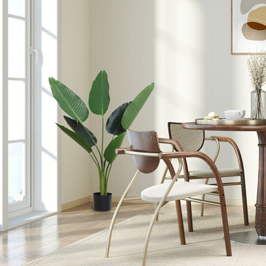 Outsunny 4FT Artificial Bird of Paradise Plant, Fake Tropical Palm Plant with 7 Banana Leaves in Pot, Faux Plant for Indoor , Green