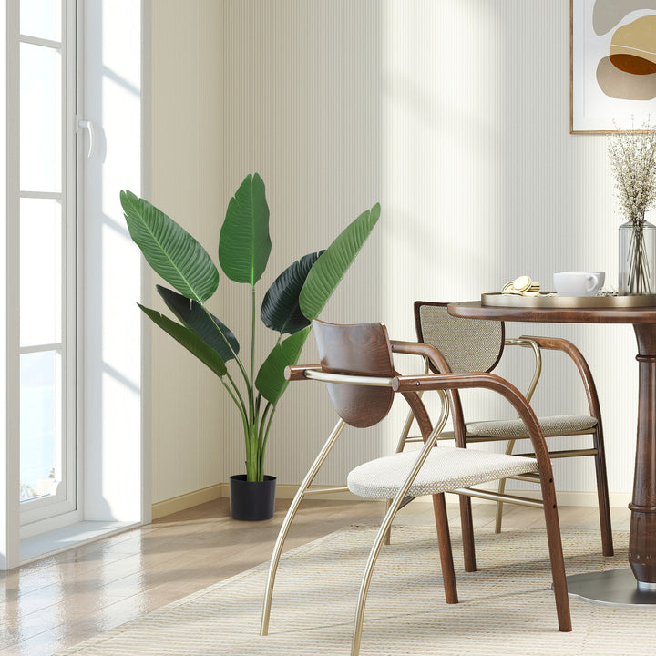 Outsunny 4FT Artificial Bird of Paradise Plant, Fake Tropical Palm Plant with 7 Banana Leaves in Pot, Faux Plant for Indoor , Green