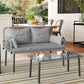 Outsunny 2 Pieces Wicker Patio Furniture Set, Small Patio Seat with Outdoor Loveseat, Glass Top Table and Cushions, Light Grey