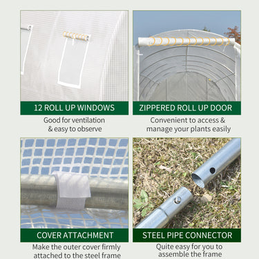Outsunny 26' x 10' x 6.6' Large Walk in Tunnel Greenhouse Garden Plant Seed Green House Premium Steel Frame