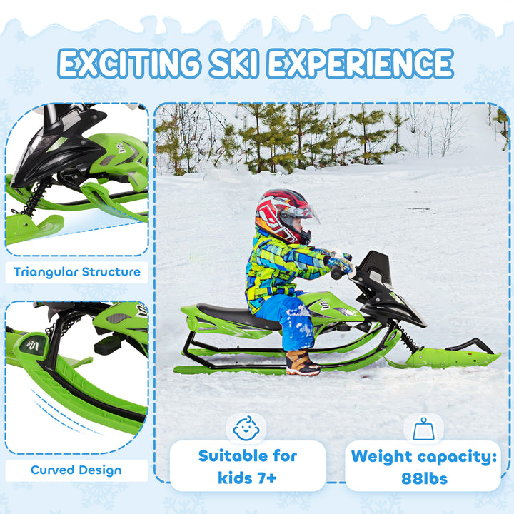 Soozier Snow Racer Sleds for Kids with Padded Rubber Seat, Snow Motor with Wind Shield Handle and Anti-slip Pedal, Winter Gift for Boys and Girls