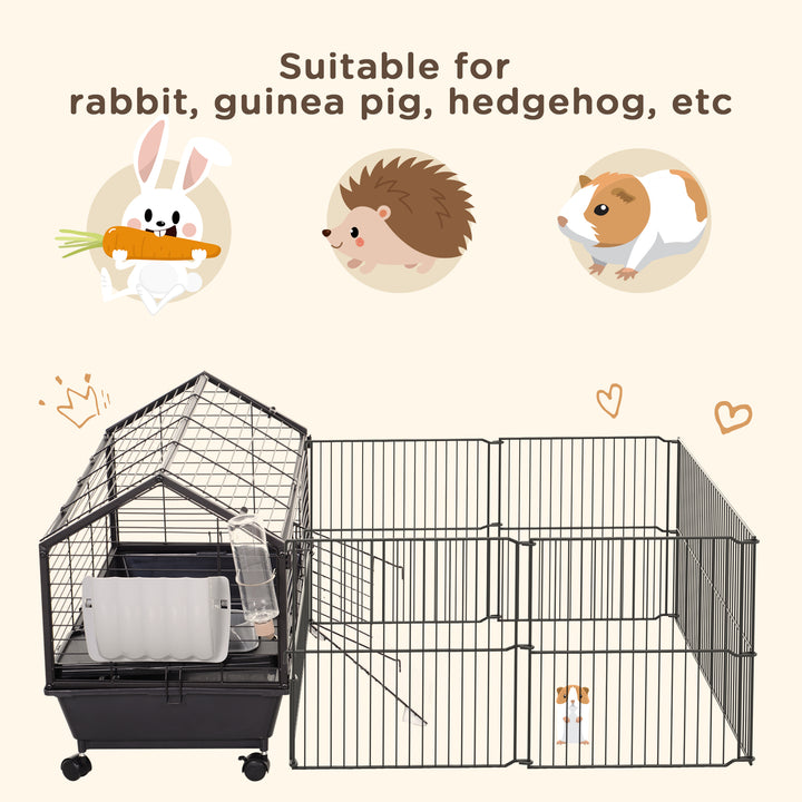 PawHut Metal Small Animal Cage, Rabbit Cage for Guinea Pig Chinchilla Hedgehog Bunny with Removable Wheels and Foldable Detachable Run Fence, 34.6" L x 50.6" W x 22" H