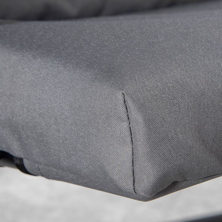 Outsunny Foldable Lounge Chair, Fabric Upholstered Recliner, Outdoor Lounger with Armrest, Metal Frame for Backyard, Grey