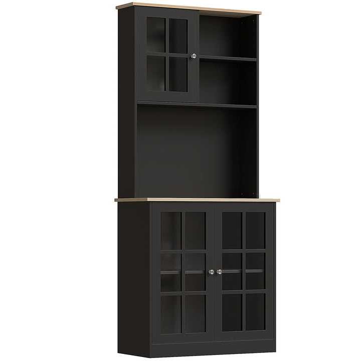 HOMCOM Kitchen Buffet with Hutch, Storage Pantry with 3 Cabinets, 2 Open Shelves and Large Countertop, Black