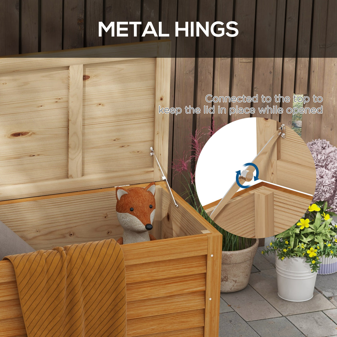 Outsunny 176L Outdoor Storage Box, Wooden Deck Storage Container with 2 Safety Hinges for Balcony, Porch, Poolside, Light Brown