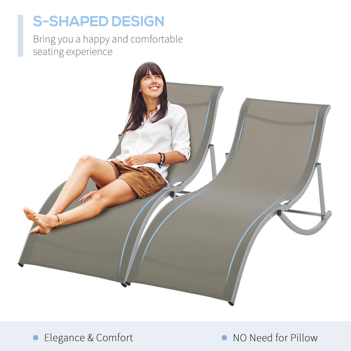 Outsunny Pool Chaise Lounge Chairs Set of 2, S-shaped Foldable Outdoor Chaise Lounge Chair Reclining for Patio Beach Garden With 264lbs Weight Capacity, Light Grey