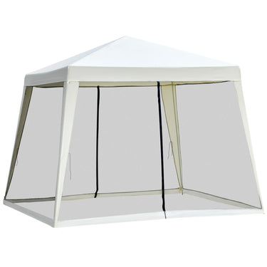 Outsunny 10x10ft Party Tent Canopy with Netting, Patio Screen House Slant Leg Outdoor Gazebo Sun Shade Shelter, Beige