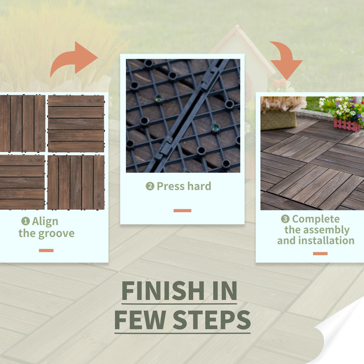 Outsunny 27 Pcs Wood Interlocking Deck Tiles, 12 x 12in Outdoor Flooring Tiles for Indoor and Outdoor Use, Tools Free Assembly, Brown