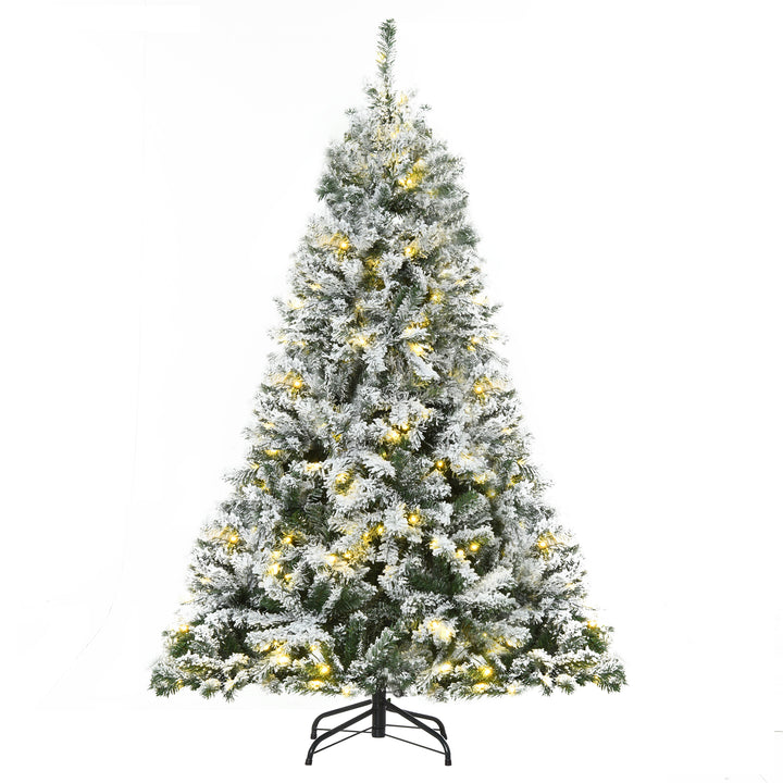 HOMCOM 6ft Snow Flocked Artificial Tree 250 LED Light 928 Branches Christmas Season