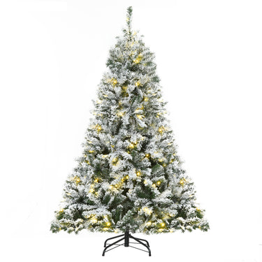 HOMCOM 6ft Snow Flocked Artificial Tree 250 LED Light 928 Branches Christmas Season