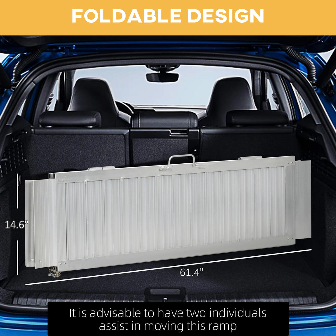 HOMCOM 5' Portable Wheelchair Ramp Aluminum Threshold Mobility Single-fold for Scooter with Carrying Handle