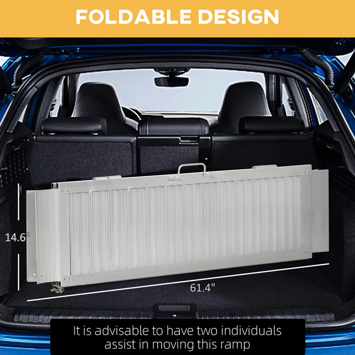 HOMCOM 5' Portable Wheelchair Ramp Aluminum Threshold Mobility Single-fold for Scooter with Carrying Handle