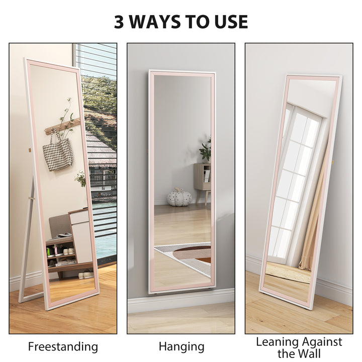 HOMCOM 64" x 21" Full Length Mirror, Rectangular Full Body Mirror with Frame, Standing, Hanging or Leaning, White and Pink