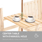 Outsunny Garden Bench for 2 Persons with Middle Table and Umbrella Hole, 2-Seater Outdoor Wooden Bench with Slat Design, Natural