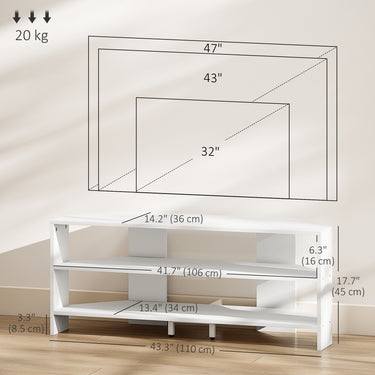 HOMCOM Corner TV Stand, Modern TV Table with 2 Open Shelves for 47 Inch TV, Entertainment Center for Living Room, White
