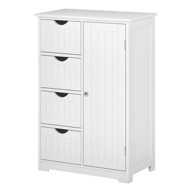 kleankin Bathroom Storage Cabinet, Floor Cabinet with Adjustable Shelf and 4 Drawers, Side Cabinet for Washroom, White