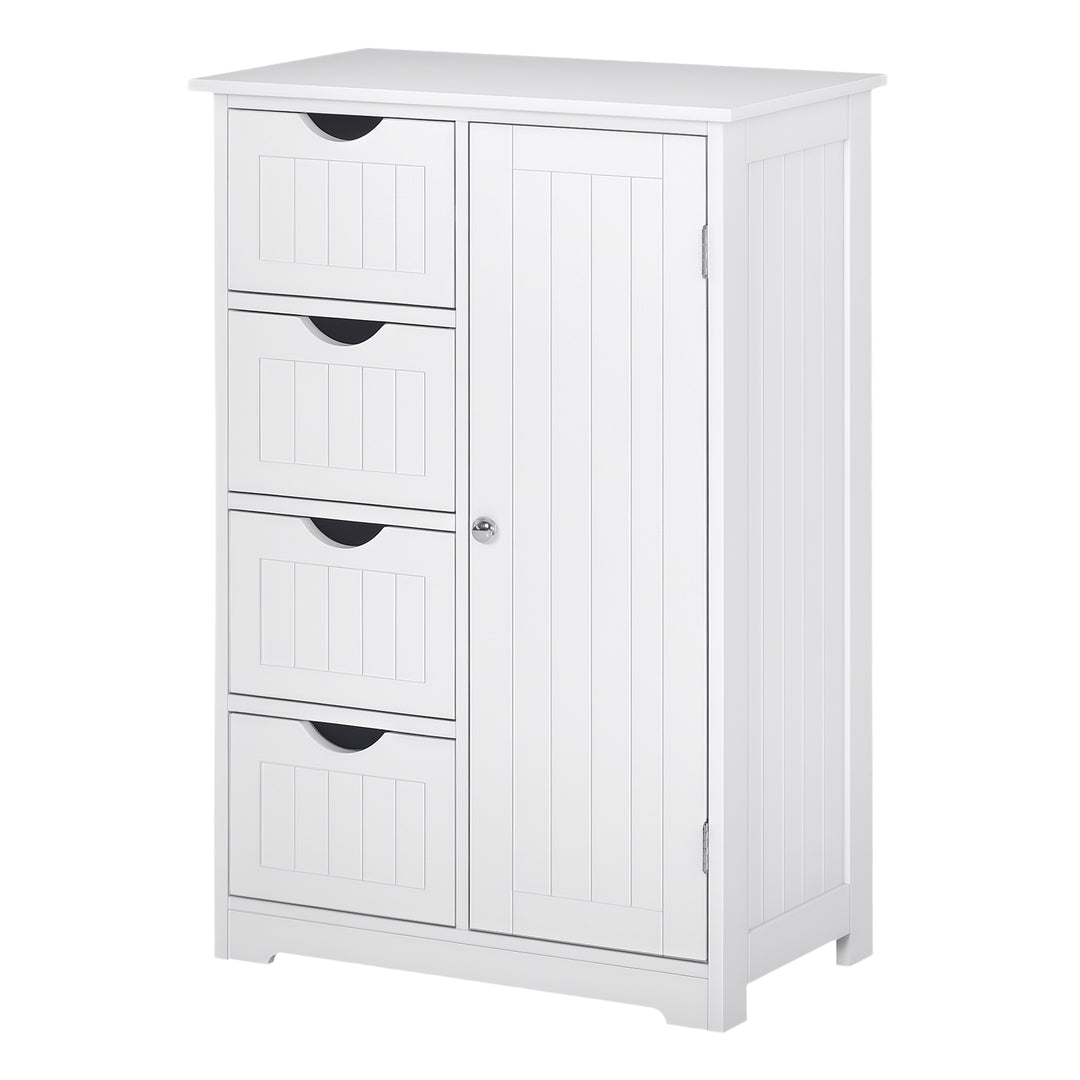kleankin Bathroom Storage Cabinet, Floor Cabinet with Adjustable Shelf and 4 Drawers, Side Cabinet for Washroom, White