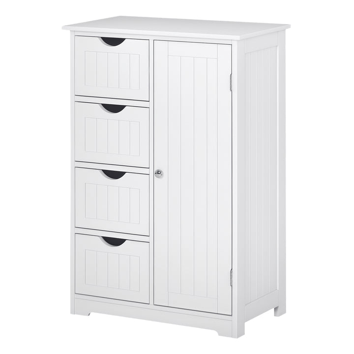 kleankin Bathroom Storage Cabinet, Floor Cabinet with Adjustable Shelf and 4 Drawers, Side Cabinet for Washroom, White