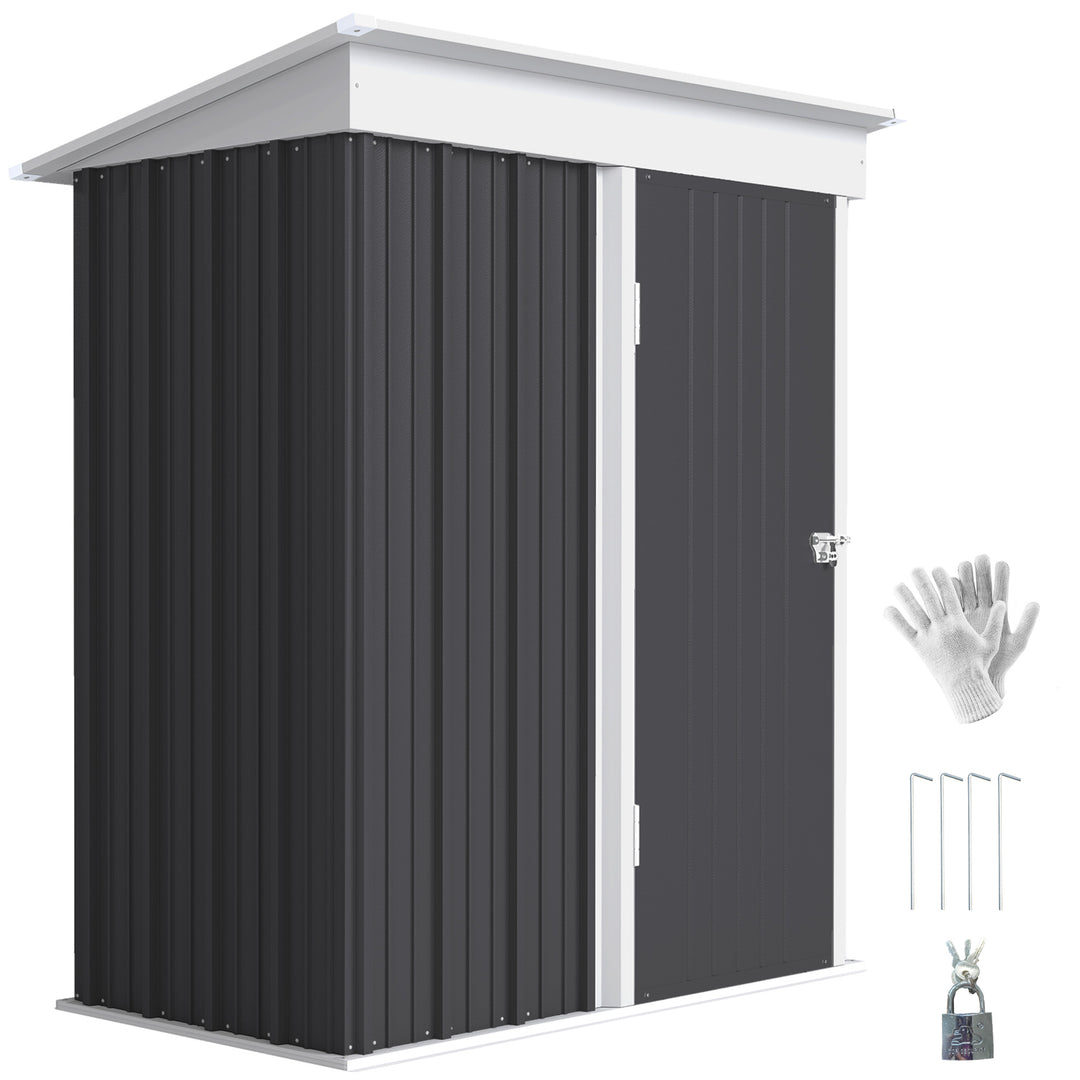 Outsunny Outdoor Storage Shed, Steel Lean-to Shed with Adjustable Shelf, Lock, Gloves, 5'x3'x6', Green