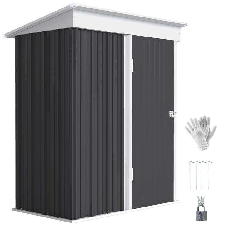 Outsunny Outdoor Storage Shed, Steel Lean-to Shed with Adjustable Shelf, Lock, Gloves, 5'x3'x6', Green