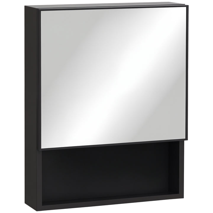 kleankin Bathroom Medicine Cabinet, Wall-Mounted Mirror Cabinet with Single Door, Storage Shelves and Stainless Steel Frame for Laundry Room, Black