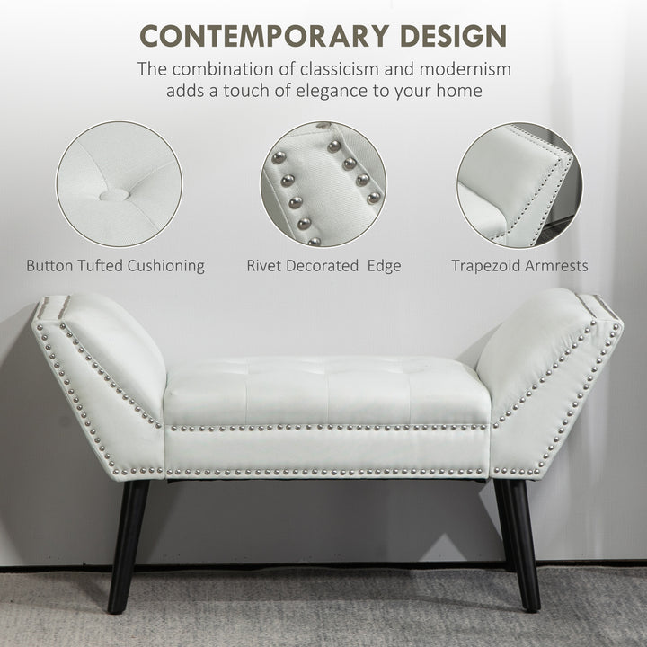 HOMCOM Modern Upholstered Bench, End of Bed Bench for Bedroom, Hallway Bench with Arms and Nailhead Trim