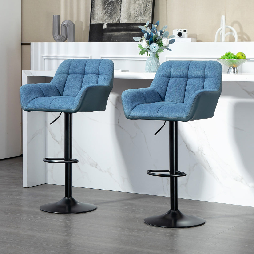 HOMCOM Swivel Barstools Set of 2 Adjustable Bar Stools with Footrest Armrests and PU Leather Back for Dining Room Grey