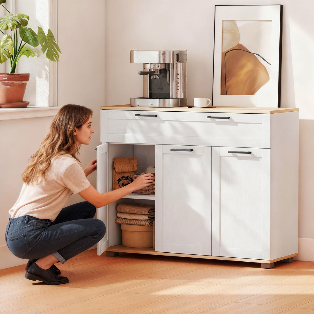 HOMCOM Sideboard Buffet Cabinet, Modern 40" Coffee Bar Cabinet with Wide Drawer, 3 Doors and 2 Adjustable Shelves, White