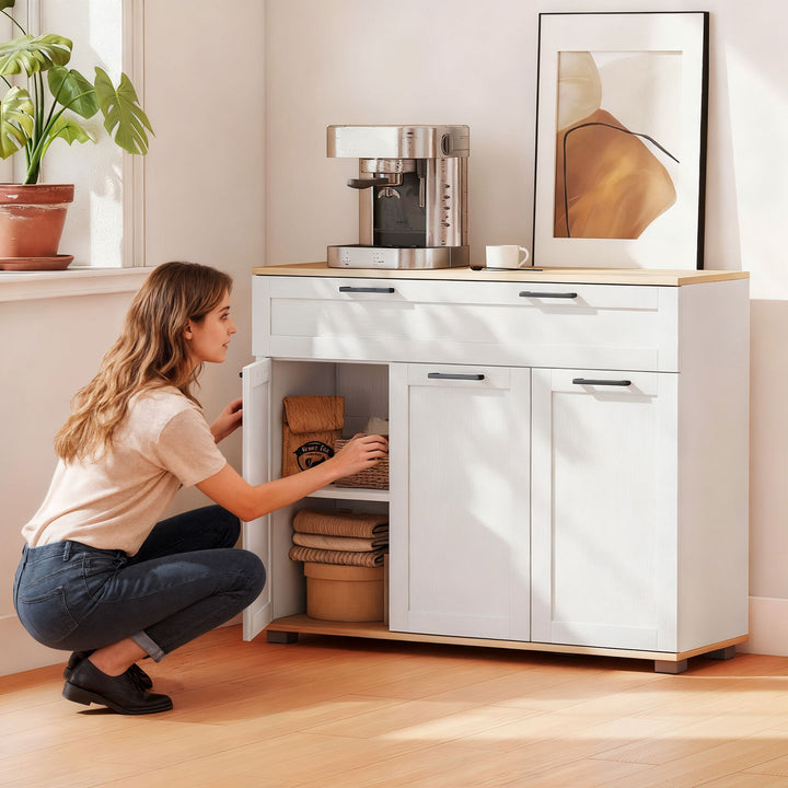 HOMCOM Sideboard Buffet Cabinet, Modern 40" Coffee Bar Cabinet with Wide Drawer, 3 Doors and 2 Adjustable Shelves, White