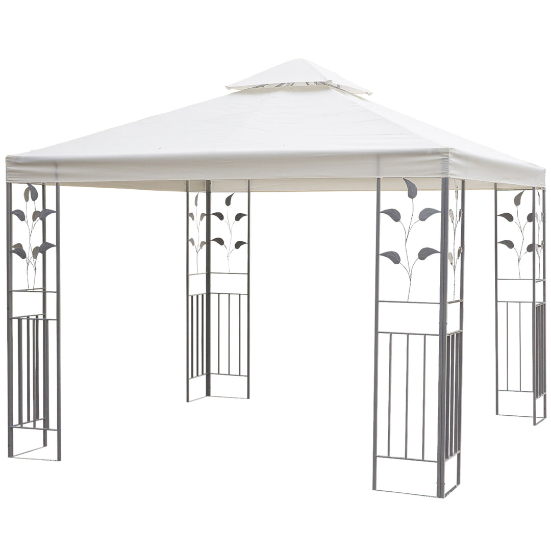 Outsunny 10' x 10' Outdoor Garden Metal Gazebo Patio Canopy Marquee Patio Party Tent Canopy Shelter Vented Roof Decorative Frame, Cream
