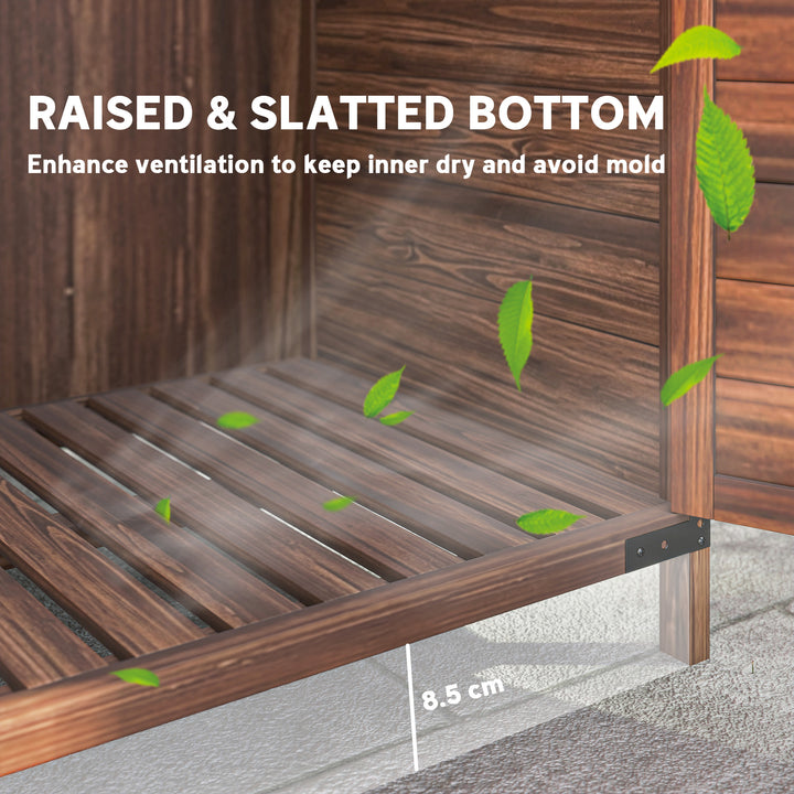 Outsunny Outdoor Storage Cabinet, Wooden Garden Storage Shed with Double Doors and Shelves for Garden Porch Deck, Mixed-Brown