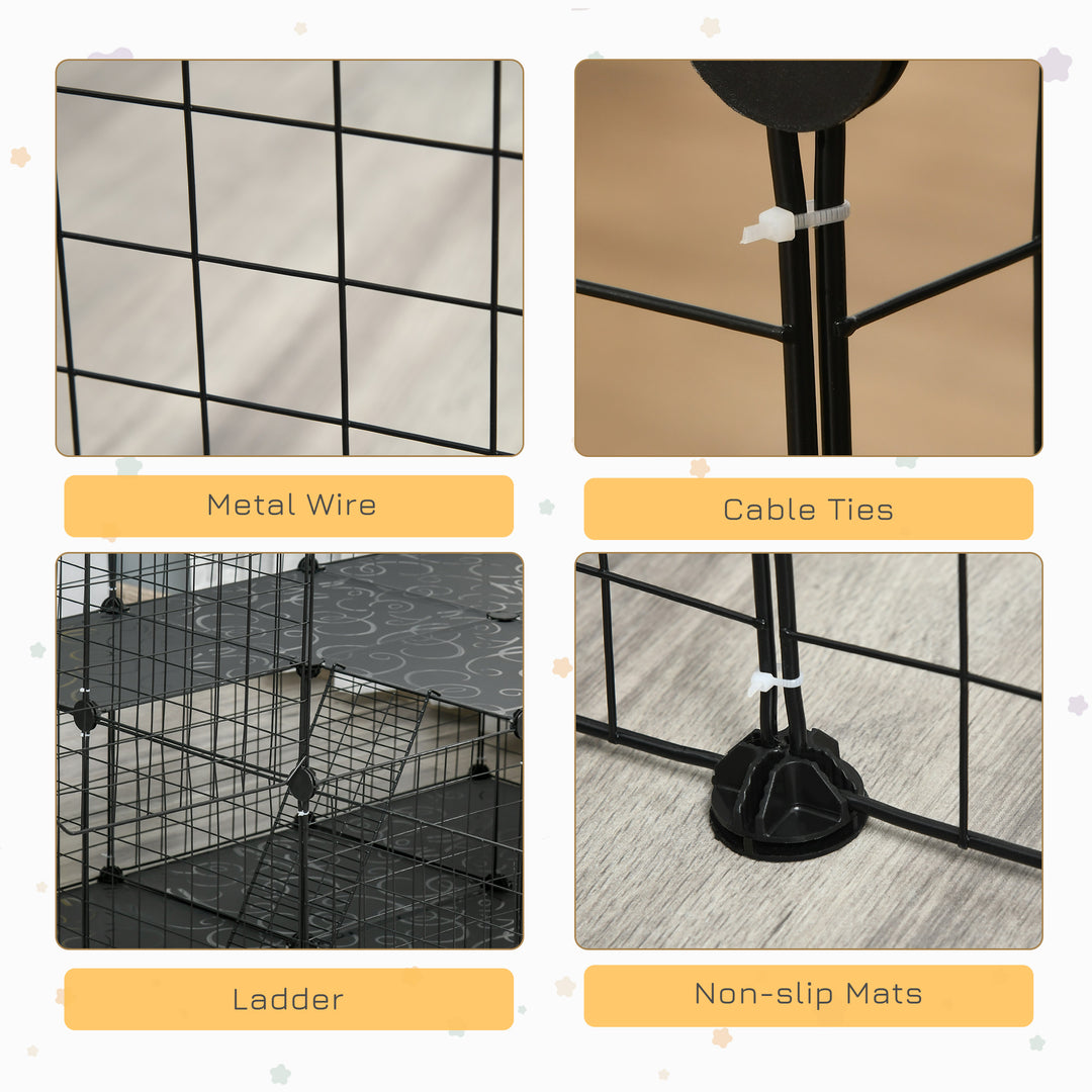 PawHut Small Animal Cage Rabbit Cage with Door, Guinea Pig Playpen, Small Animal Fence for Bunny, Chinchilla, Freret, Chinchilla, Indoor and Outdoor Use, Total 46 Panels, 68.9" x 41.3" x 27.6"