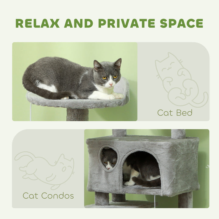 PawHut 54" Cat Tree, Multi-Level Cat Tower with Scratching Posts, Cat Condos, Bed, Platforms, Ramp, Toy Ball, Dark Blue
