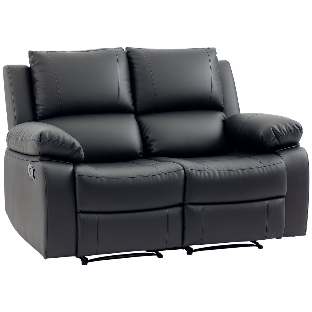 HOMCOM Double Reclining Loveseat, PU Leather Manual Recliner Sofa Chair with Pullback Control Footrest for Living Room, Black