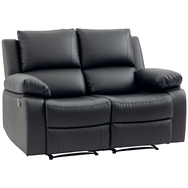 HOMCOM Double Reclining Loveseat, PU Leather Manual Recliner Sofa Chair with Pullback Control Footrest for Living Room, Black