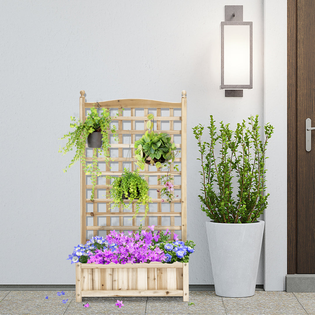 Outsunny Raised Garden Bed with Trellis, Wood Planter Box for Garden, Free Standing Flower Bed, 25.2" x 11" x 47.2" Brown