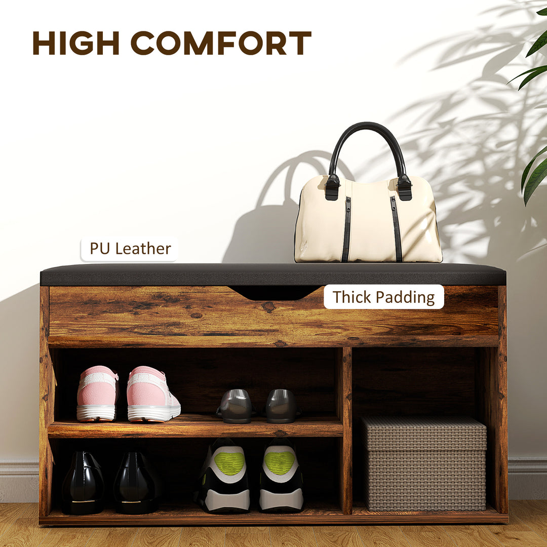 HOMCOM Shoe Bench Entryway Storage Rack with Padded Cushion, Hidden Storage for Hallway, Living Room, Black