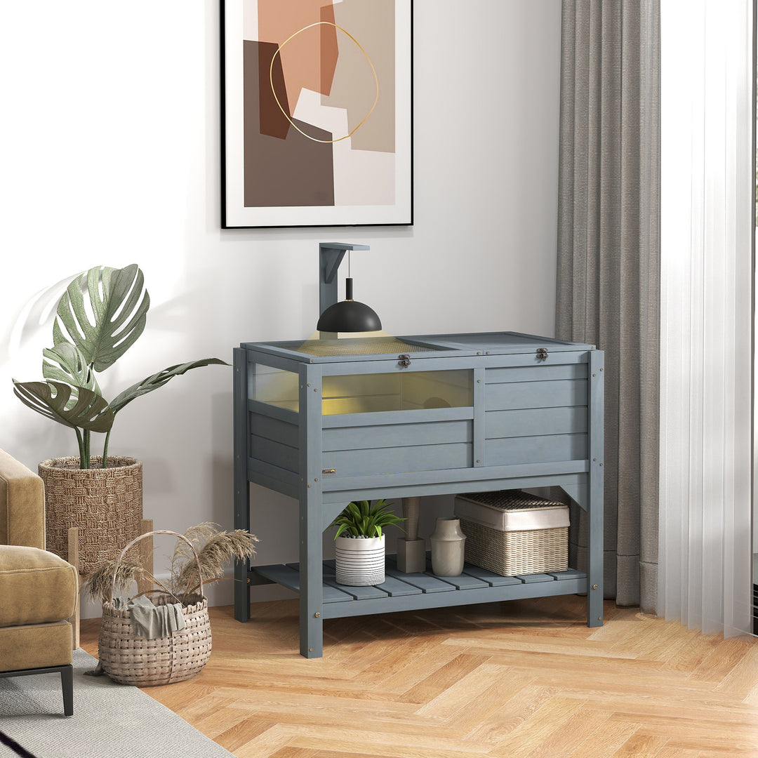 PawHut Wooden Tortoise House Habitat with Shelf, Light Support Frame, Tray for Indoor Use, 33" L x 20" W x 41" H