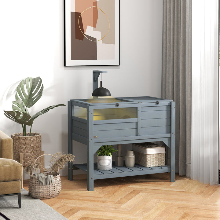 PawHut Wooden Tortoise House Habitat with Shelf, Light Support Frame, Tray for Indoor Use, 33" L x 20" W x 41" H