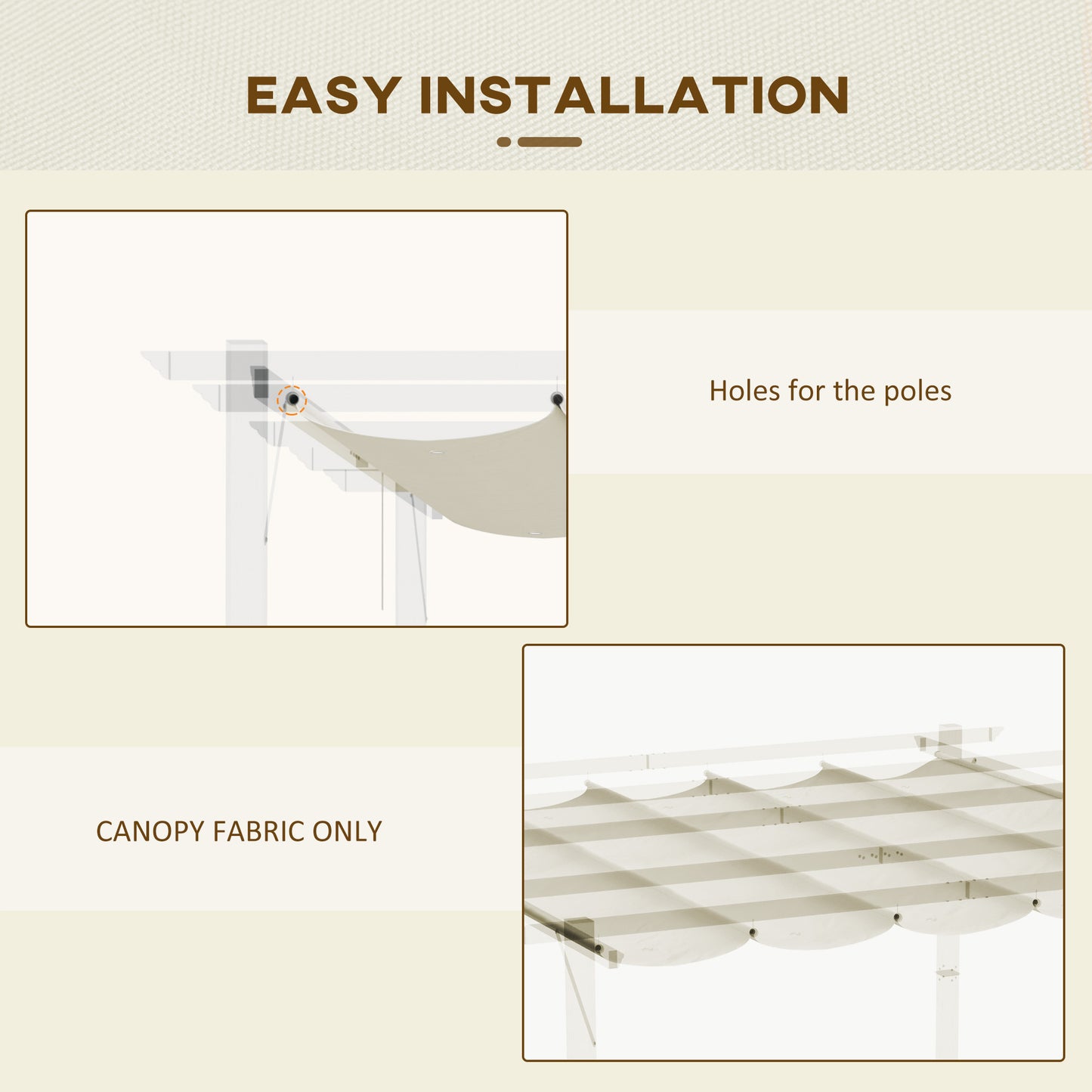Outsunny Retractable Replacement Pergola Canopy for 10' x 10' Pergola, Pergola Cover Replacement, Cream White