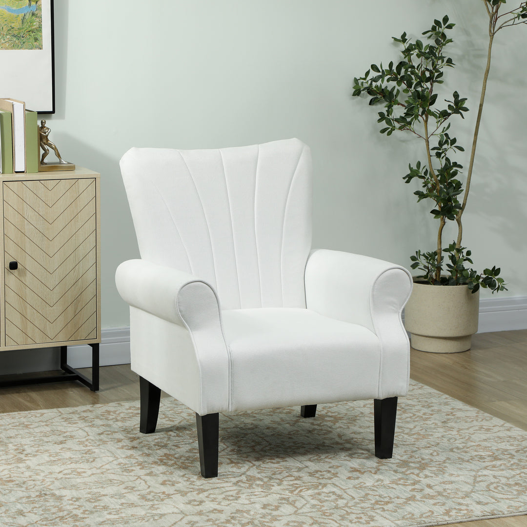 HOMCOM Fabric Armchair, Modern Accent Chair with Wood Legs for Living Room, Bedroom, Home Office, Cream White