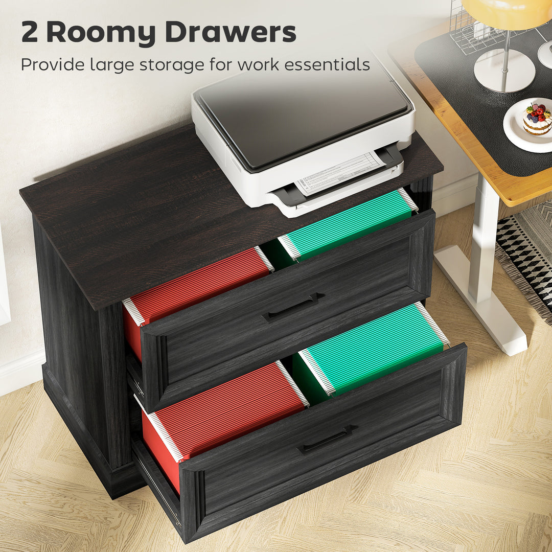 HOMCOM Lateral Filing Cabinet, Farmhouse File Cabinet with 2 Silent Drawers for Letter/A4/Legal Size Files, White