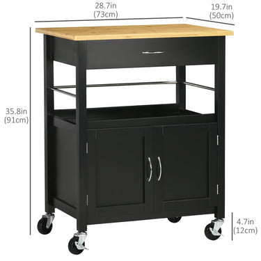 HOMCOM Kitchen Cart, Utility Trolley, Small Kitchen Island with Storage Drawer & Side Hooks for Dining Room, Black