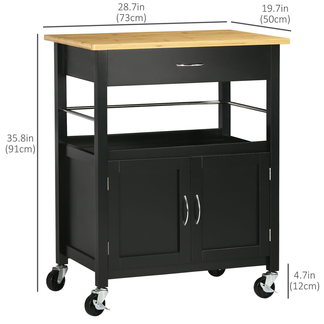 HOMCOM Kitchen Cart, Utility Trolley, Small Kitchen Island with Storage Drawer & Side Hooks for Dining Room, Black