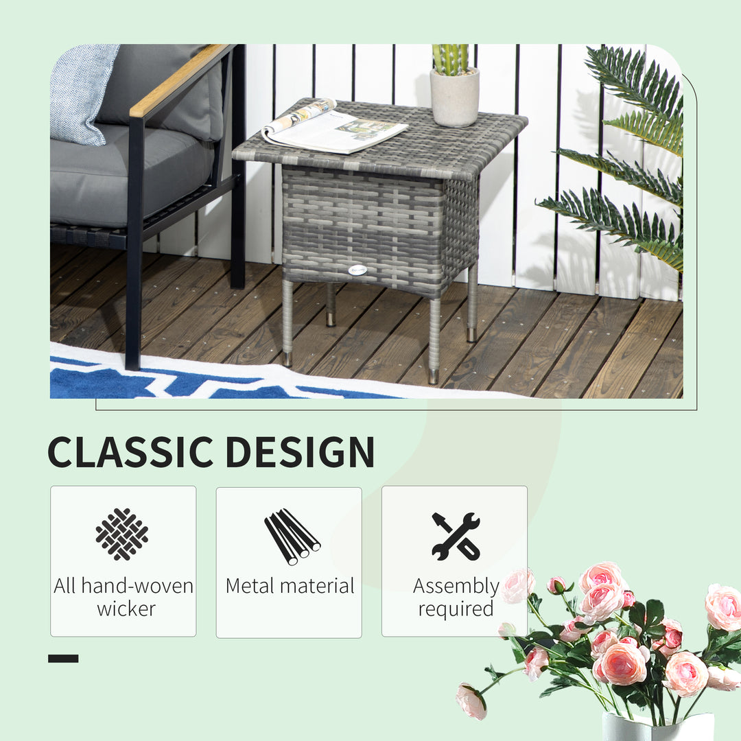 Outsunny 20" Patio Wicker Coffee Table, Outdoor Coffee Table with Plastic Board Underneath the Woven Tabletop for Patio, Garden, Balcony, Mixed Grey